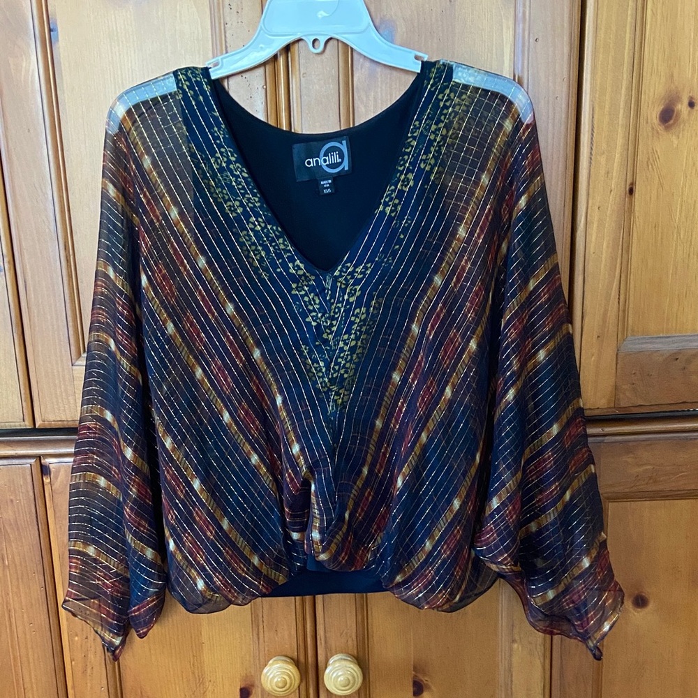 Analili Black and Gold Striped Blouse